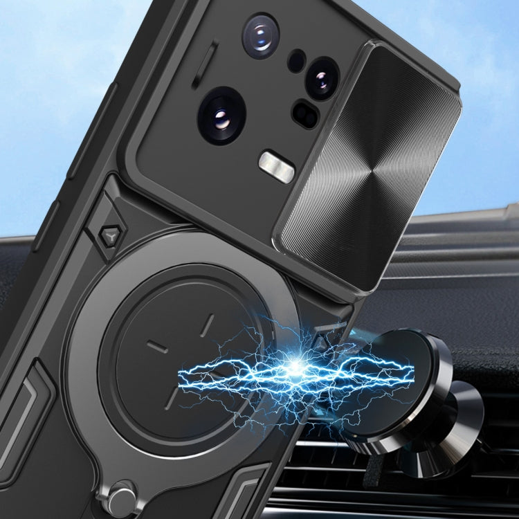 For Xiaomi 13 Pro CD Texture Sliding Camshield Magnetic Holder Phone Case(Blue) - free shipping - PMC TechLife - Order now!