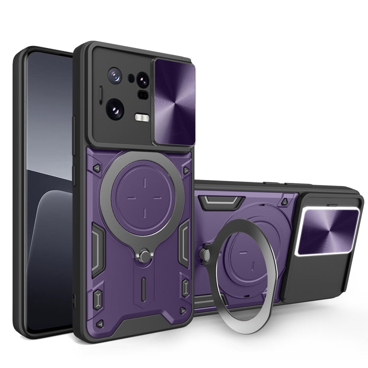For Xiaomi 13 Pro CD Texture Sliding Camshield Magnetic Holder Phone Case(Purple) - free shipping - PMC TechLife - Order now!