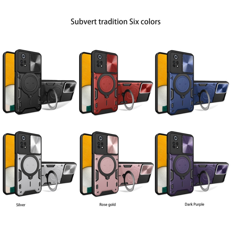 For Xiaomi Poco X4 Pro 5G CD Texture Sliding Camshield Magnetic Holder Phone Case(Blue) - free shipping - PMC TechLife - Order now!