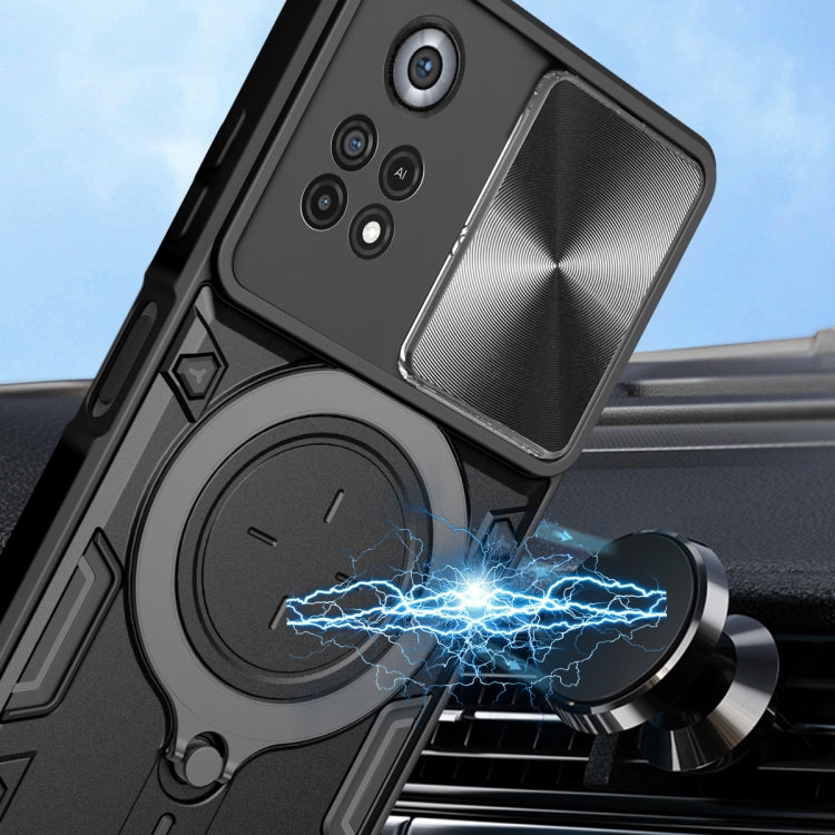 For Xiaomi Poco X4 Pro 5G CD Texture Sliding Camshield Magnetic Holder Phone Case(Blue) - free shipping - PMC TechLife - Order now!