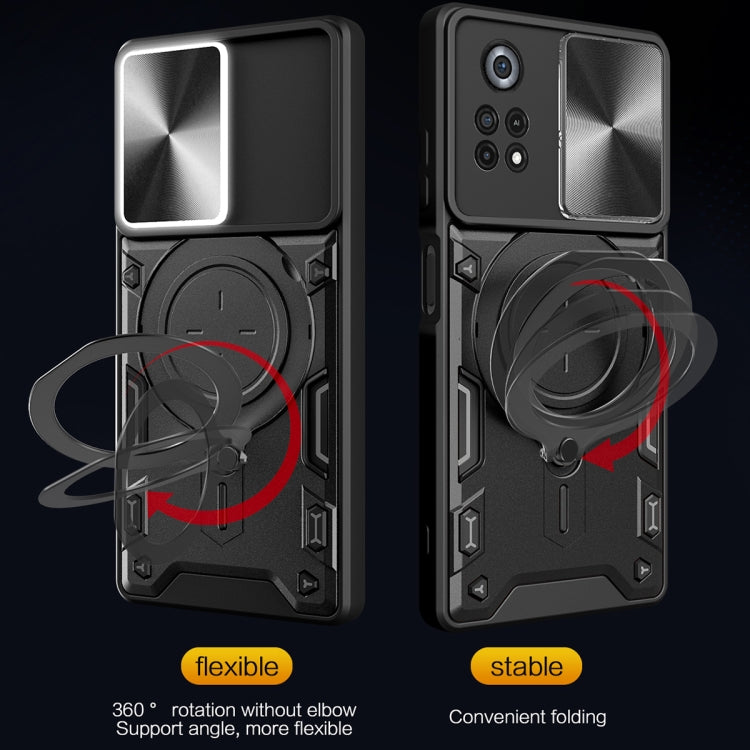 For Xiaomi Poco X4 Pro 5G CD Texture Sliding Camshield Magnetic Holder Phone Case(Blue) - free shipping - PMC TechLife - Order now!