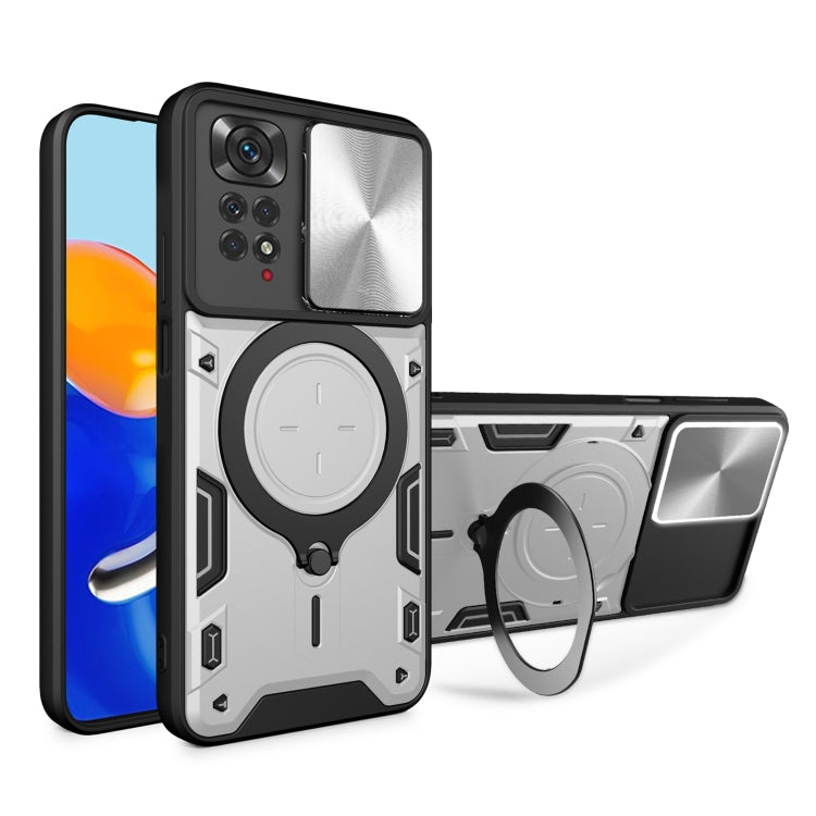 For Xiaomi Redmi Note 11 4G CD Texture Sliding Camshield Magnetic Holder Phone Case(Silver) - free shipping - PMC TechLife - Order now!