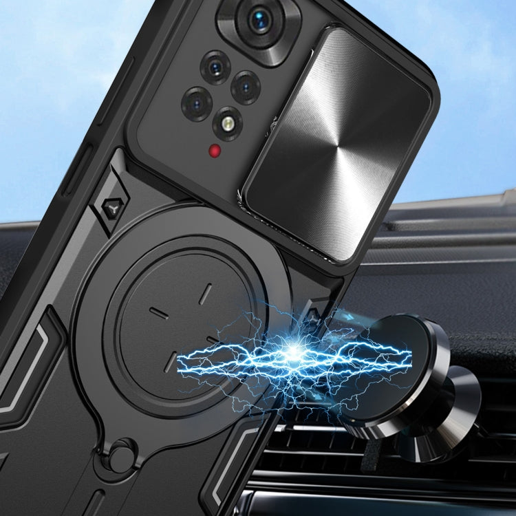 For Xiaomi Redmi Note 11 4G CD Texture Sliding Camshield Magnetic Holder Phone Case(Silver) - free shipping - PMC TechLife - Order now!