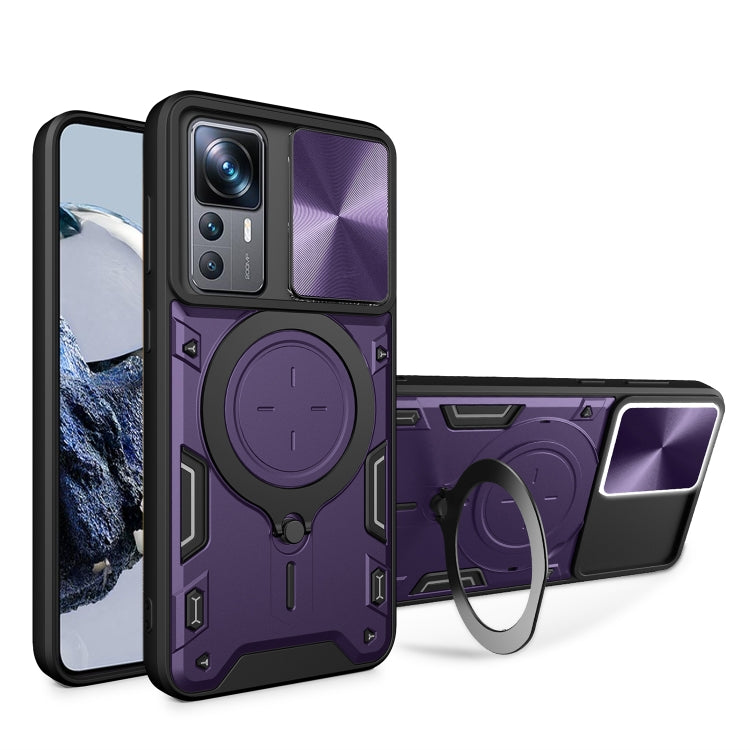 For Xiaomi 12T / 12T Pro CD Texture Sliding Camshield Magnetic Holder Phone Case(Purple) - free shipping - PMC TechLife - Order now!