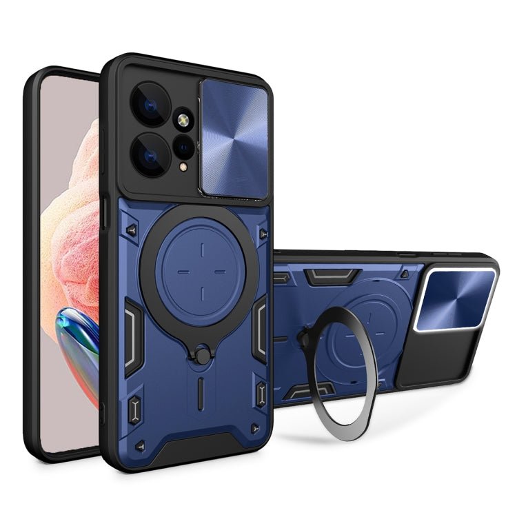 For Xiaomi Redmi Note 12 4G CD Texture Sliding Camshield Magnetic Holder Phone Case(Blue) - free shipping - PMC TechLife - Order now!
