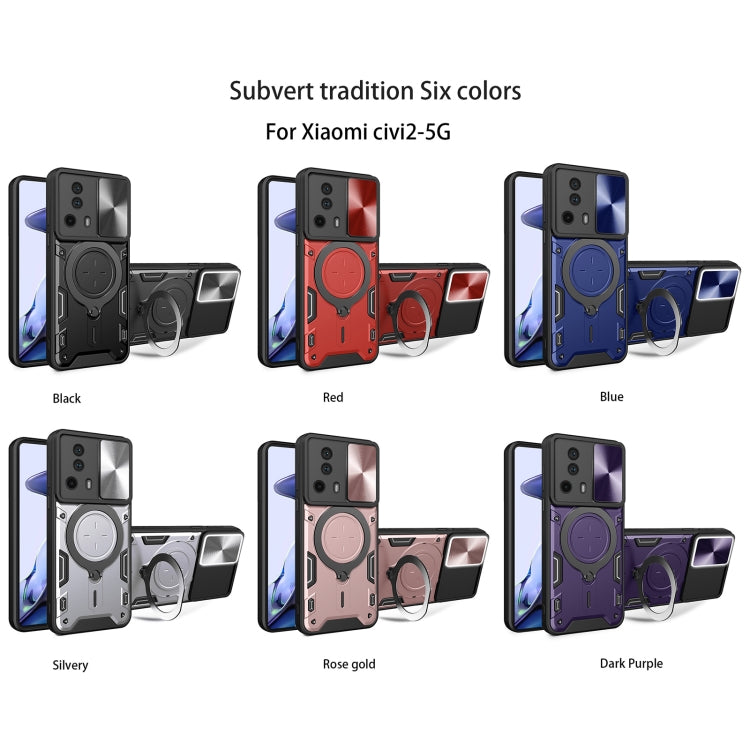 For Xiaomi 13 Lite / Civi 2 5G CD Texture Sliding Camshield Magnetic Holder Phone Case(Blue) - free shipping - PMC TechLife - Order now!