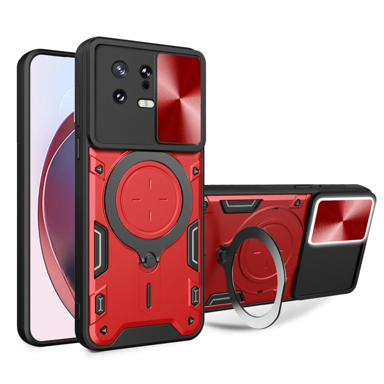 For Xiaomi 13 CD Texture Sliding Camshield Magnetic Holder Phone Case(Red) - free shipping - PMC TechLife - Order now!
