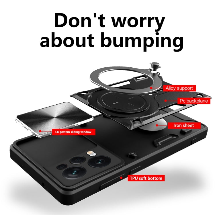 For Xiaomi Redmi Note 12 Pro 5G CD Texture Sliding Camshield Magnetic Holder Phone Case(Silver) - free shipping - PMC TechLife - Order now!