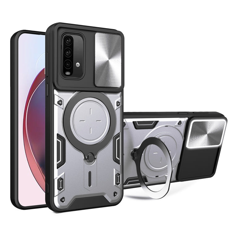For Xiaomi Redmi Note 9 4G / Poco M3 CD Texture Sliding Camshield Magnetic Holder Phone Case(Silver) - free shipping - PMC TechLife - Order now!