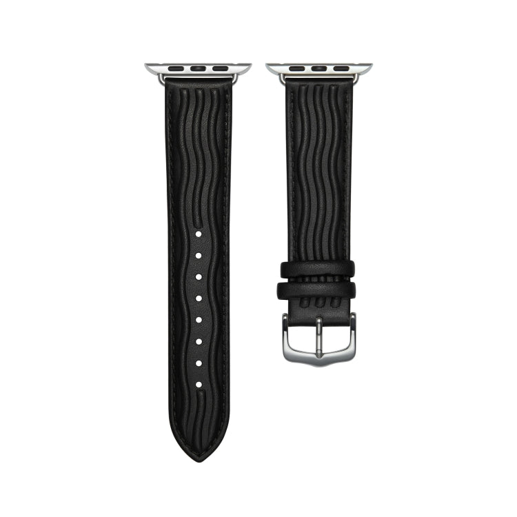 Embossed Line Genuine Leather Watch Band For Apple Watch Ultra 49mm(Black) - Watch Bands by PMC TechLife | Online Shopping South Africa | PMC TechLife