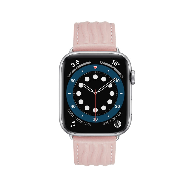 Embossed Line Genuine Leather Watch Band For Apple Watch 8 41mm(Pink) - Watch Bands by PMC TechLife | Online Shopping South Africa | PMC TechLife
