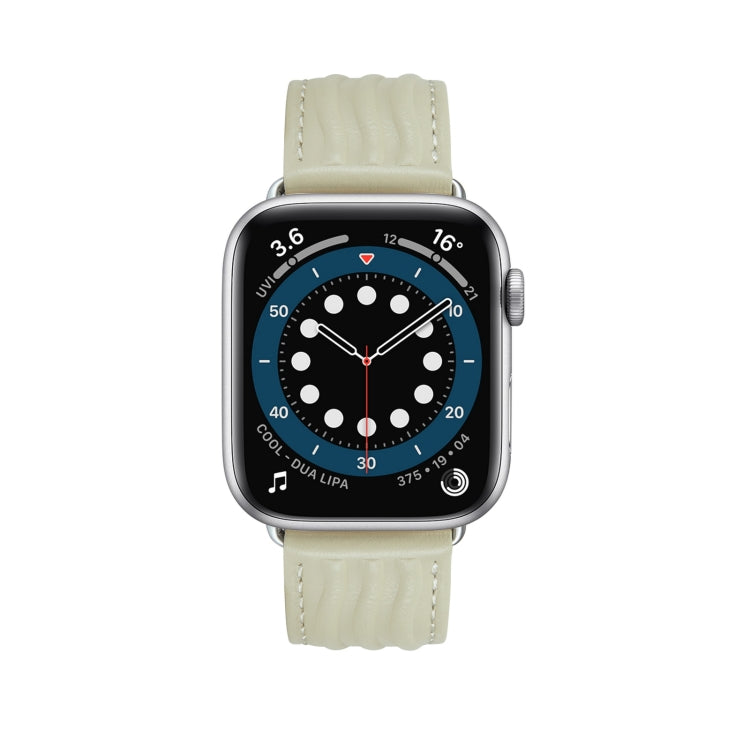 Embossed Line Genuine Leather Watch Band For Apple Watch 8 45mm(Milky White) - Watch Bands by PMC TechLife | Online Shopping South Africa | PMC TechLife
