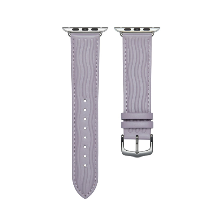 Embossed Line Genuine Leather Watch Band For Apple Watch 7 41mm(Lavender Purple) - Watch Bands by PMC TechLife | Online Shopping South Africa | PMC TechLife