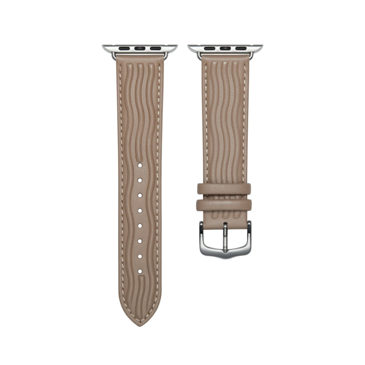 Embossed Line Genuine Leather Watch Band For Apple Watch 7 45mm(Milky Brown) - Watch Bands by PMC TechLife | Online Shopping South Africa | PMC TechLife