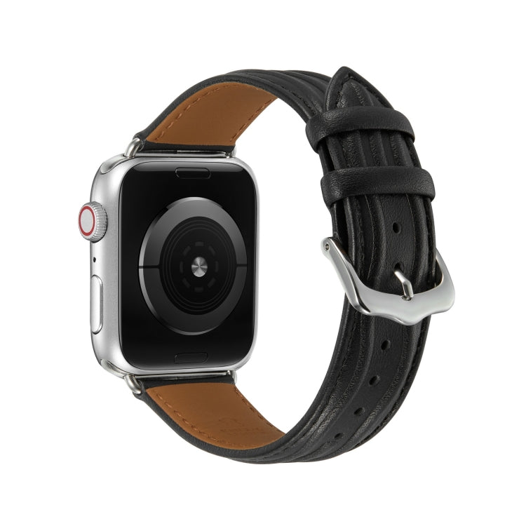 Embossed Line Genuine Leather Watch Band For Apple Watch SE 40mm(Black) - Watch Bands by PMC TechLife | Online Shopping South Africa | PMC TechLife
