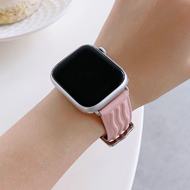 Embossed Line Genuine Leather Watch Band For Apple Watch SE 40mm(Pink) - Watch Bands by PMC TechLife | Online Shopping South Africa | PMC TechLife