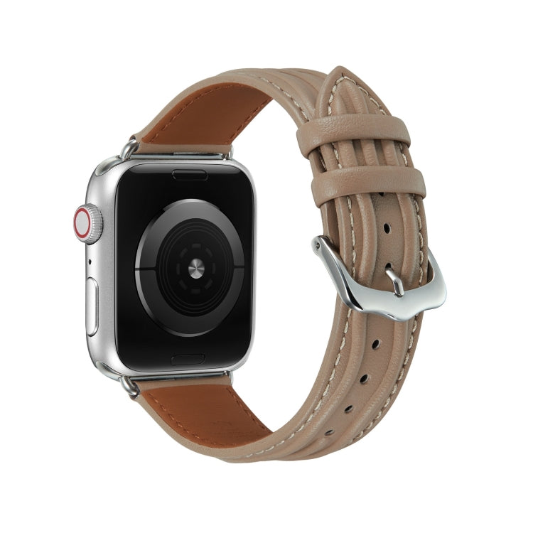 Embossed Line Genuine Leather Watch Band For Apple Watch SE 40mm(Milky Brown) - Watch Bands by PMC TechLife | Online Shopping South Africa | PMC TechLife