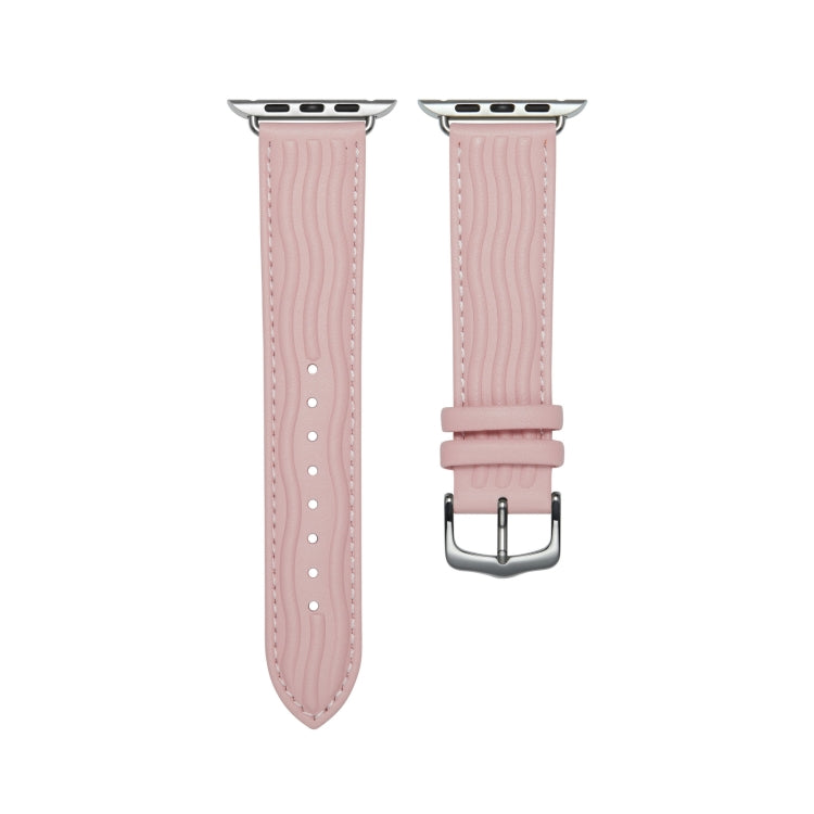 Embossed Line Genuine Leather Watch Band For Apple Watch 5 44mm(Pink) - Watch Bands by PMC TechLife | Online Shopping South Africa | PMC TechLife