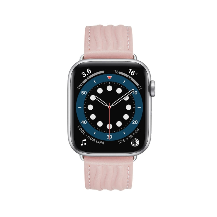 Embossed Line Genuine Leather Watch Band For Apple Watch SE 2023 44mm(Pink) - Watch Bands by PMC TechLife | Online Shopping South Africa | PMC TechLife