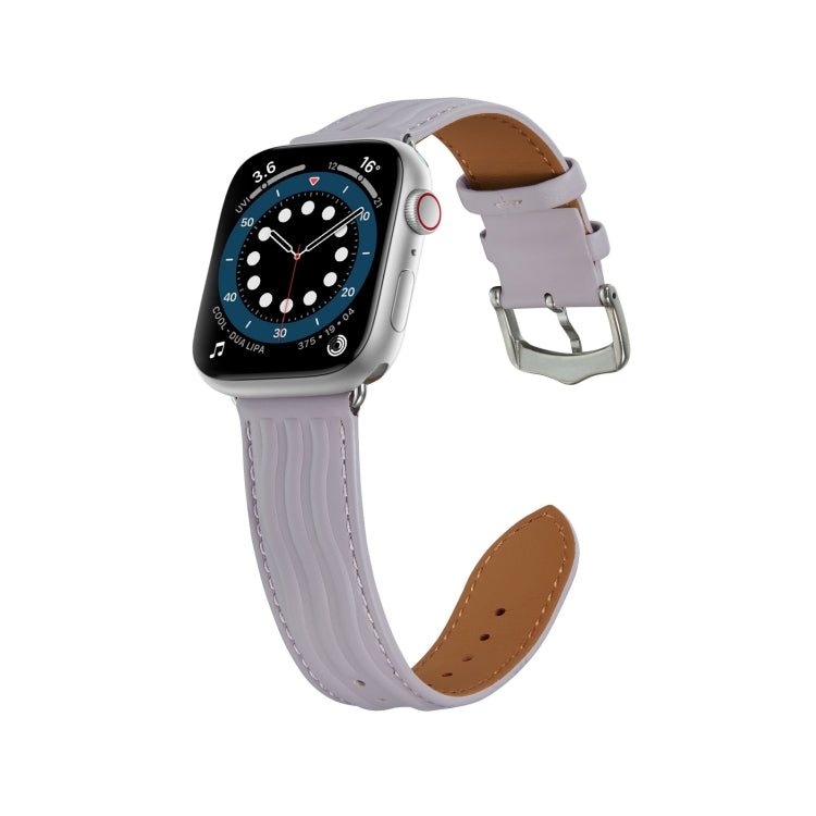 Embossed Line Genuine Leather Watch Band For Apple Watch 9 45mm(Lavender Purple) - Watch Bands by PMC TechLife | Online Shopping South Africa | PMC TechLife