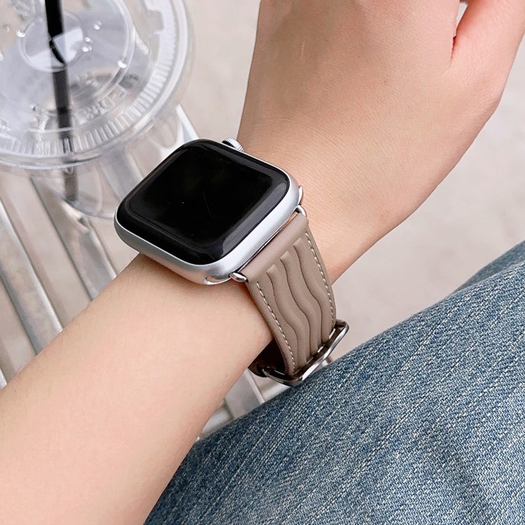 Embossed Line Genuine Leather Watch Band For Apple Watch 9 45mm(Milky Brown) - Watch Bands by PMC TechLife | Online Shopping South Africa | PMC TechLife