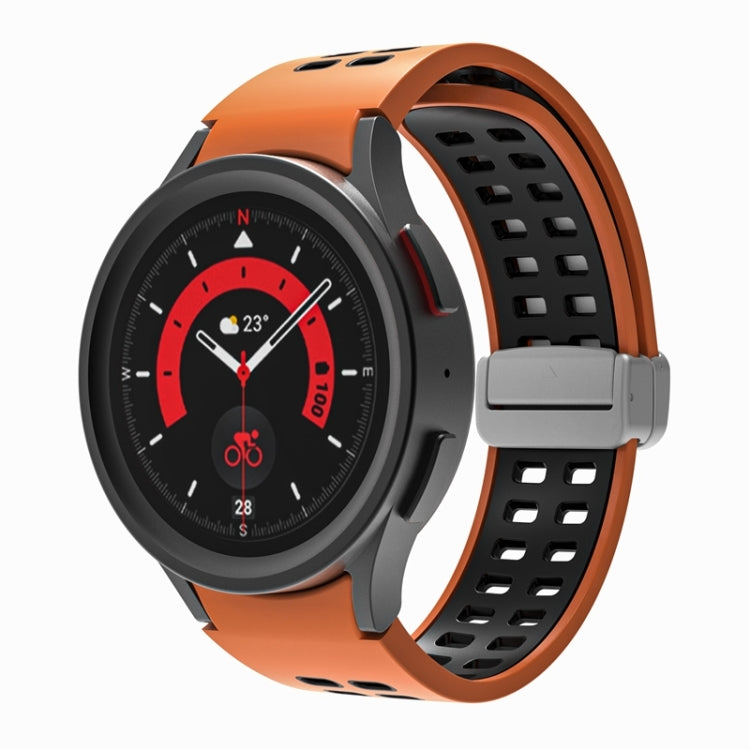 For Samsung Galaxy Watch5 Double-row Hole Folding Buckle Silicone Watch Band(Orange Black) - Watch Bands by PMC TechLife | Online Shopping South Africa | PMC TechLife