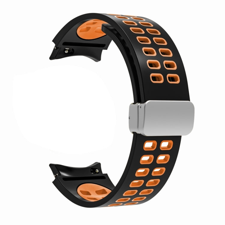 For Samsung Galaxy Watch5 Double-row Hole Folding Buckle Silicone Watch Band(Black Orange) - Watch Bands by PMC TechLife | Online Shopping South Africa | PMC TechLife