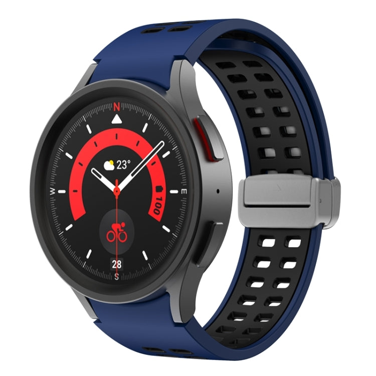 For Samsung Galaxy Watch5 Double-row Hole Folding Buckle Silicone Watch Band(Blue Black) - Watch Bands by PMC TechLife | Online Shopping South Africa | PMC TechLife