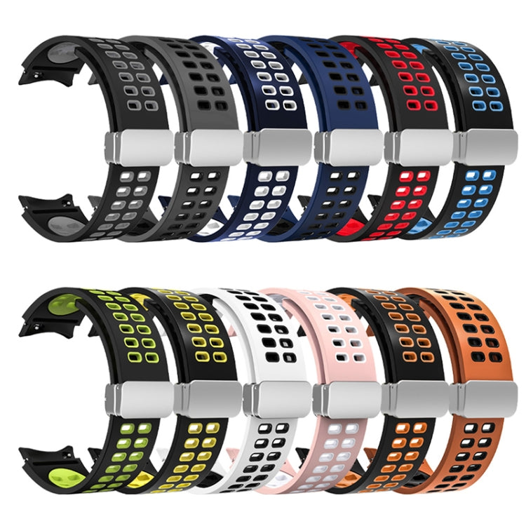 For Samsung Galaxy Watch5 Double-row Hole Folding Buckle Silicone Watch Band(Blue White) - Watch Bands by PMC TechLife | Online Shopping South Africa | PMC TechLife