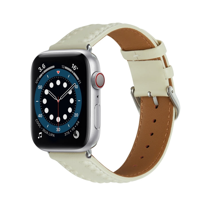 Embossed Love Genuine Leather Watch Band For Apple Watch 7 45mm(Milky White) - Watch Bands by PMC TechLife | Online Shopping South Africa | PMC TechLife