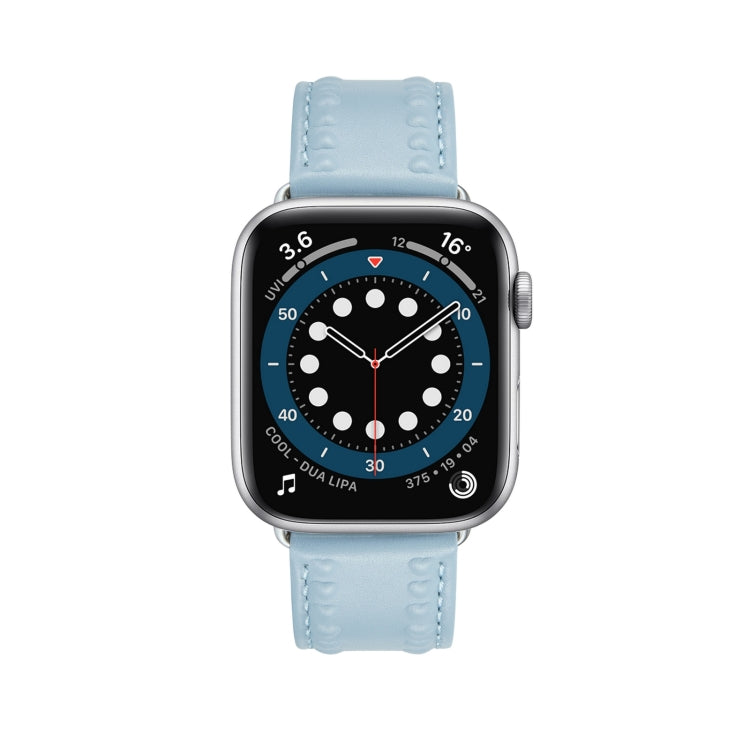 Embossed Love Genuine Leather Watch Band For Apple Watch 6 40mm(Blue) - Watch Bands by PMC TechLife | Online Shopping South Africa | PMC TechLife