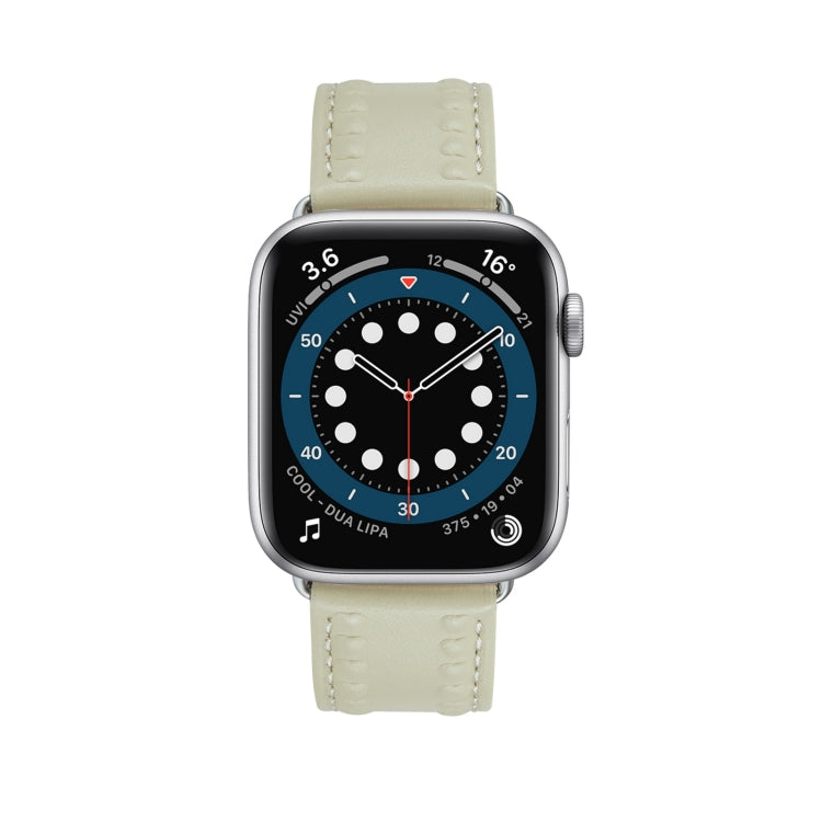 Embossed Love Genuine Leather Watch Band For Apple Watch 5 40mm(Milky White) - Watch Bands by PMC TechLife | Online Shopping South Africa | PMC TechLife