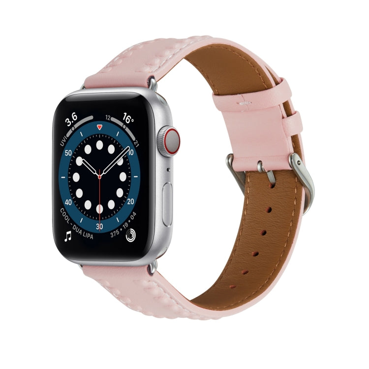 Embossed Love Genuine Leather Watch Band For Apple Watch 4 44mm(Pink) - Watch Bands by PMC TechLife | Online Shopping South Africa | PMC TechLife