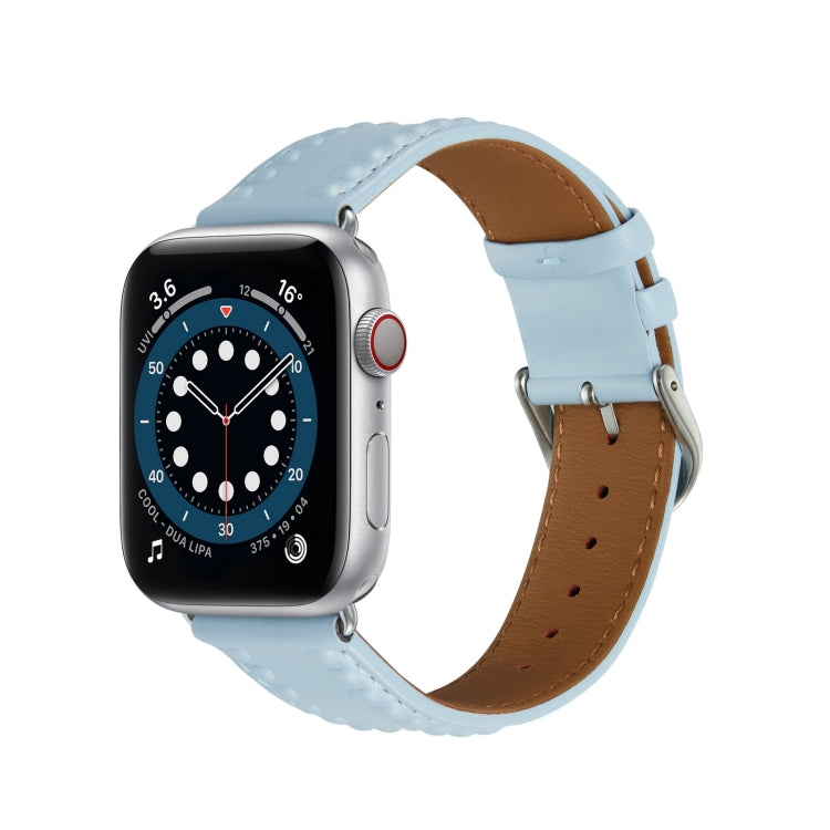Embossed Love Genuine Leather Watch Band For Apple Watch 3 42mm(Blue) - Watch Bands by PMC TechLife | Online Shopping South Africa | PMC TechLife