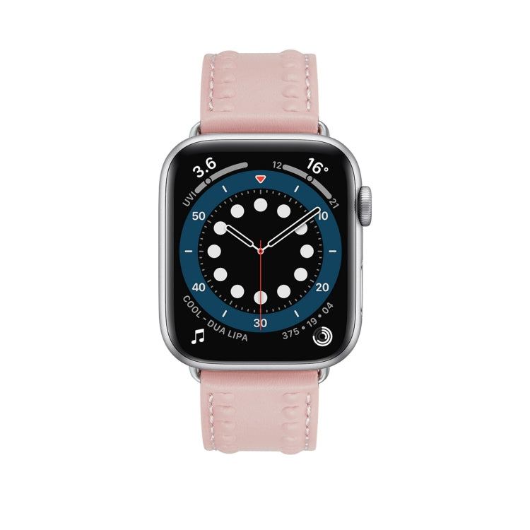 Embossed Love Genuine Leather Watch Band For Apple Watch 42mm(Pink) - Watch Bands by PMC TechLife | Online Shopping South Africa | PMC TechLife