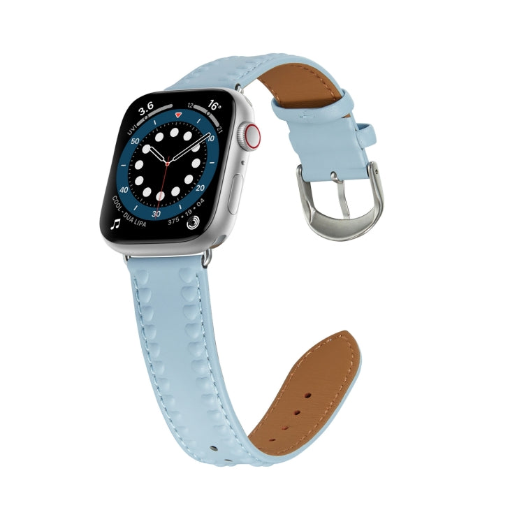 Embossed Love Genuine Leather Watch Band For Apple Watch 42mm(Blue) - Watch Bands by PMC TechLife | Online Shopping South Africa | PMC TechLife