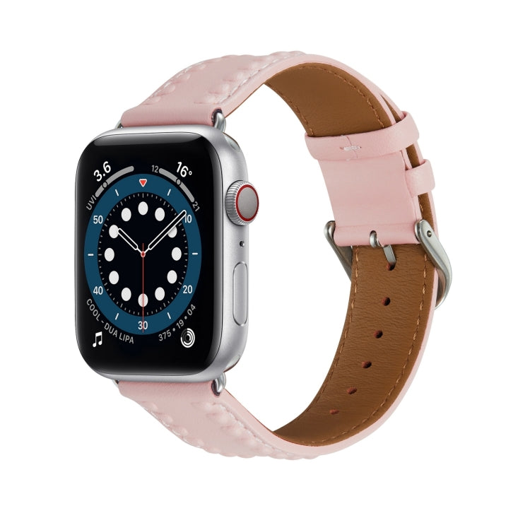 Embossed Love Genuine Leather Watch Band For Apple Watch 9 45mm(Pink) - Watch Bands by PMC TechLife | Online Shopping South Africa | PMC TechLife