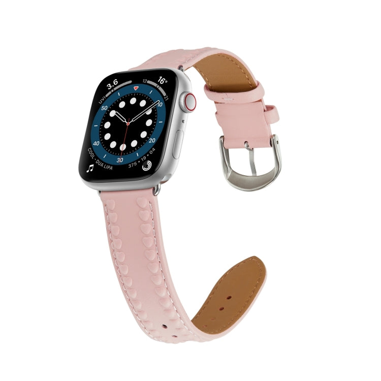 Embossed Love Genuine Leather Watch Band For Apple Watch 9 45mm(Pink) - Watch Bands by PMC TechLife | Online Shopping South Africa | PMC TechLife
