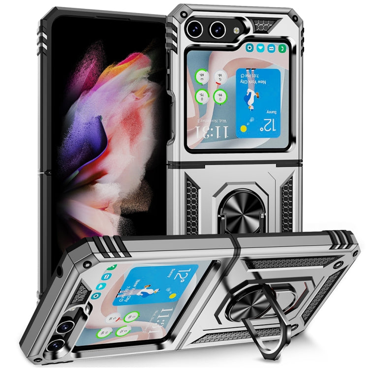 For Samsung Galaxy Z Flip5 Shockproof TPU + PC Phone Case with Holder(Silver) - free shipping - PMC TechLife - Order now!