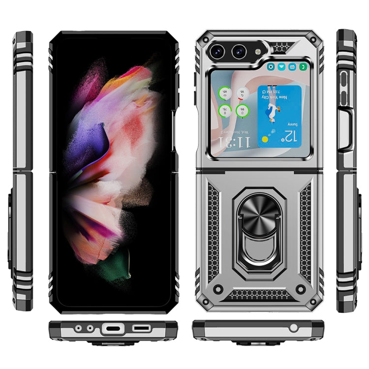 For Samsung Galaxy Z Flip5 Shockproof TPU + PC Phone Case with Holder(Silver) - free shipping - PMC TechLife - Order now!