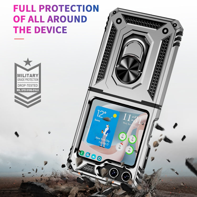 For Samsung Galaxy Z Flip5 Shockproof TPU + PC Phone Case with Holder(Silver) - free shipping - PMC TechLife - Order now!