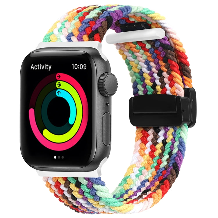 Magnetic Fold Clasp Woven Watch Band For Apple Watch 8 45mm(Rainbow Color) - Watch Bands by PMC TechLife | Online Shopping South Africa | PMC TechLife