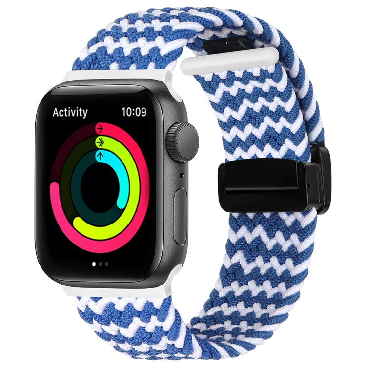 Magnetic Fold Clasp Woven Watch Band For Apple Watch SE 44mm(Blue White) - Watch Bands by PMC TechLife | Online Shopping South Africa | PMC TechLife