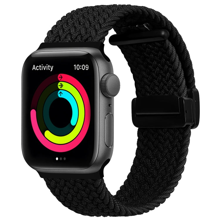 Magnetic Fold Clasp Woven Watch Band For Apple Watch 6 44mm(Black) - Watch Bands by PMC TechLife | Online Shopping South Africa | PMC TechLife