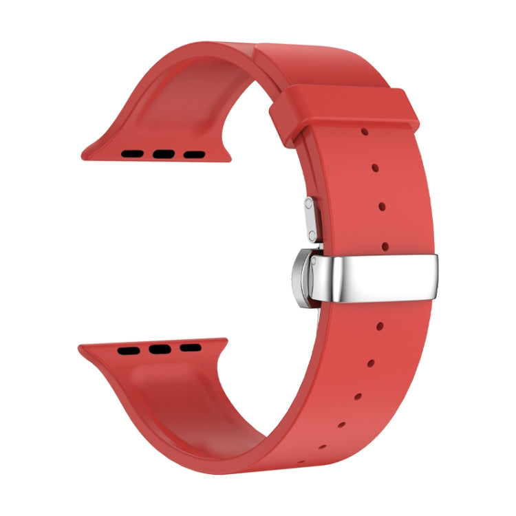 Metal Butterfly Buckle Silicone Watch Band For Apple Watch Ultra 49mm(Red) - Watch Bands by PMC TechLife | Online Shopping South Africa | PMC TechLife