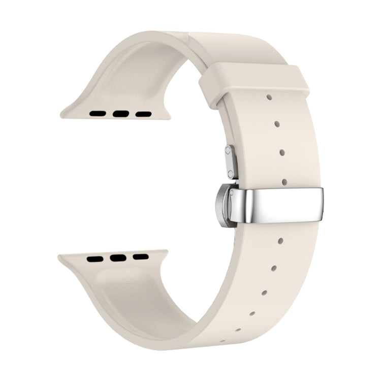 Metal Butterfly Buckle Silicone Watch Band For Apple Watch 8 45mm(Starlight Color) - Watch Bands by PMC TechLife | Online Shopping South Africa | PMC TechLife