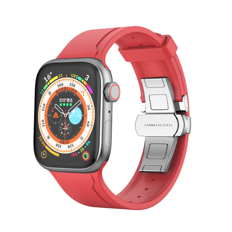 Metal Butterfly Buckle Silicone Watch Band For Apple Watch SE 2022 44mm(Red) - Watch Bands by PMC TechLife | Online Shopping South Africa | PMC TechLife