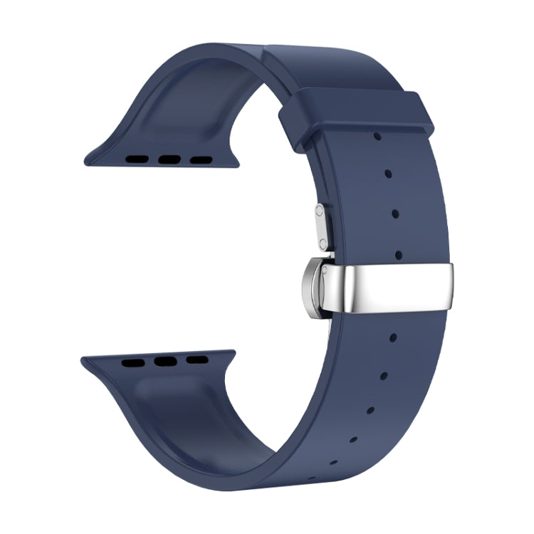 Metal Butterfly Buckle Silicone Watch Band For Apple Watch 7 45mm(Blue) - Watch Bands by PMC TechLife | Online Shopping South Africa | PMC TechLife