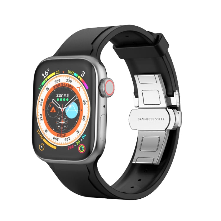 Metal Butterfly Buckle Silicone Watch Band For Apple Watch SE 44mm(Black) - Watch Bands by PMC TechLife | Online Shopping South Africa | PMC TechLife