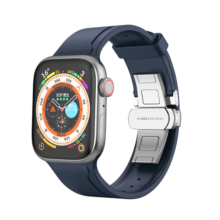 Metal Butterfly Buckle Silicone Watch Band For Apple Watch 6 40mm(Blue) - Watch Bands by PMC TechLife | Online Shopping South Africa | PMC TechLife